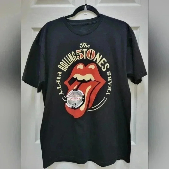 Rolling Stones Vintage 50th Anniversary Las Vegas Black T Shirt Large - Picture 1 of 2